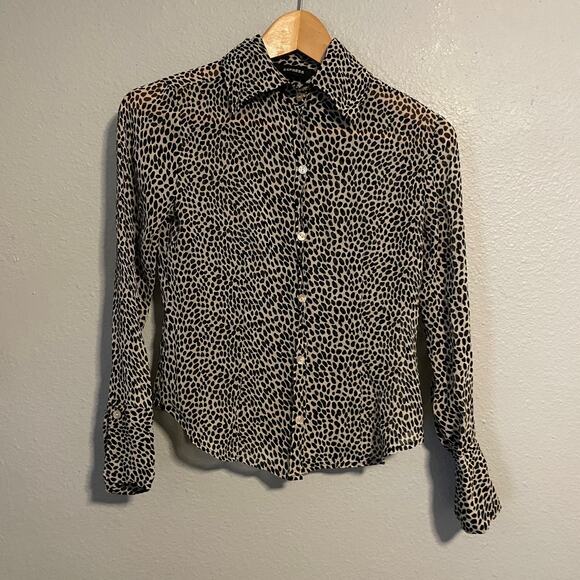 Express Womens Top Size 1/2 Animal Print Silk Chiffon Button Up Mob Wife Y2K - Picture 1 of 9